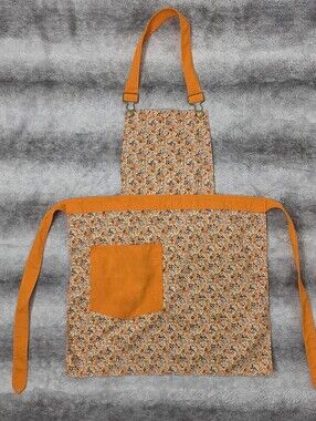 Vintage 70s Ditsy Floral Apron | Orange Crossback Straps | Cottagecore Kitchen